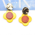 custom acrylic yellow color 4 leaf clover shape sunflower earrings jewelry